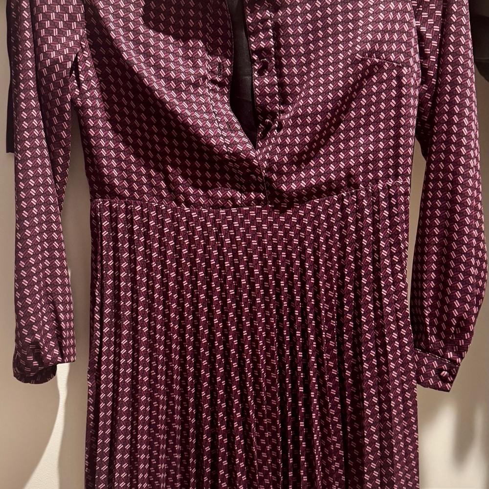 Banana Republic Red Pleated Fit and Flare Dress with Long Cuffed Sleeves